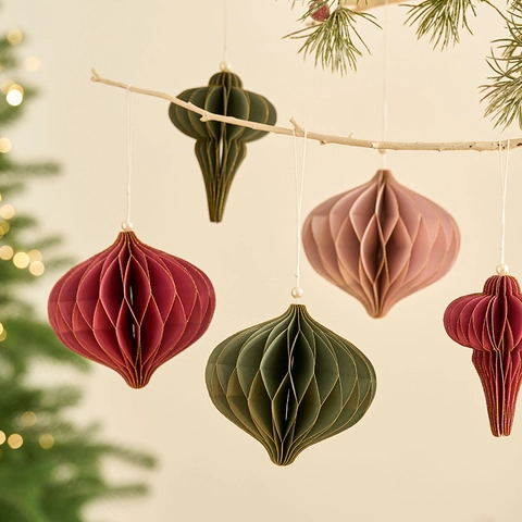 Ornamenti Natalizi Appesi Carta Nido D'ape Bordo Glitterato Perla Artificial Decorazione Albero Festivo Stile Nordico Elegante