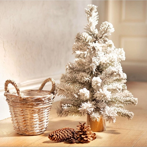 Mini Künstlicher Weihnachtsbaum Beflockte Schnee Zeder Kiefer Tischdeko Mit Sackleinen Holzfuß Für Winter Feiertag Home Office Dekoration