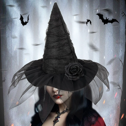 Barokke Heksenhoed Gothische Roos Decoratie Gaas Sluier Halloween Cosplay Feest Kostuum Accessoires Voor Vrouwen