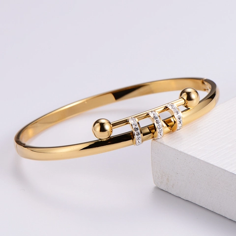 Bracciale Rigido In Acciaio Inossidabile 316L Con Placcatura Oro 18K Anelli Scorrevoli Zircone Regalo Per Donne