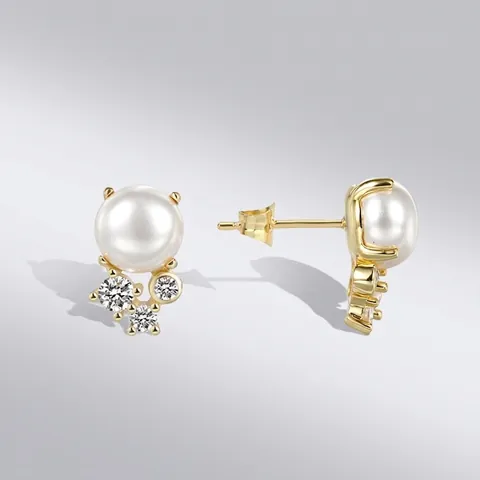 Orecchini A Lobo Con Künstliche Perle E Zirconi Rame Placcato Oro Con Perno In Argento Sterling 925 Gioielli Eleganti Per Donna