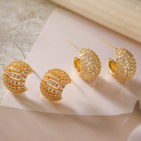 C-Vormige Hoop Oorbellen Koper 18K Verguld Zirkoon Micro-Ingelegd Europese Stijl Voor Vrouwen Mode Sieraden