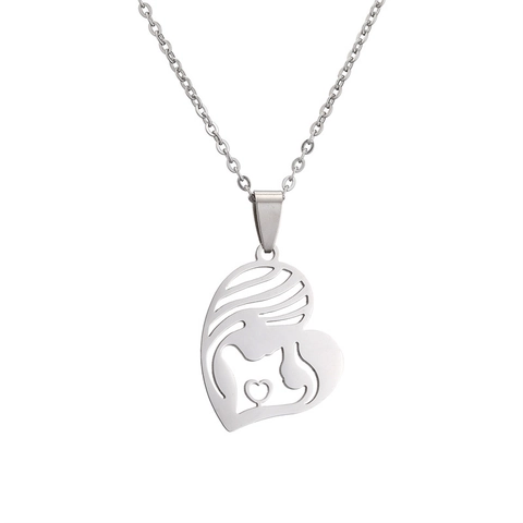Collana In Acciaio Inossidabile Con Ciondolo Cuore Silhouette Madre Figlio Famiglia Gioielli Di Moda Regalo Festa Della Mamma