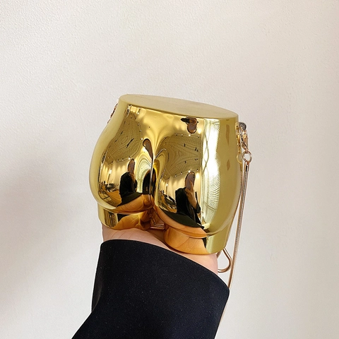 Human Hip Shape Crossbody Bag Artistic Metallic Mirror Acrylic Shoulder Purse With Metal Chain For Women Novelty