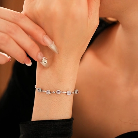 Bracciale In Rame Con Zircone Quadrato Viola Design Halo Catena Regolabile Ciondolo A Cuore Gioielli Eleganti Per Donna