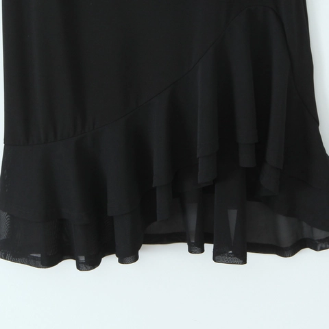 Vestido Midi De Tirantes Finos Poliéster Patchwork De Malla Escote Corazón Volantes Dobladillo Irregular Sexy Ajustado Fiesta Mujer