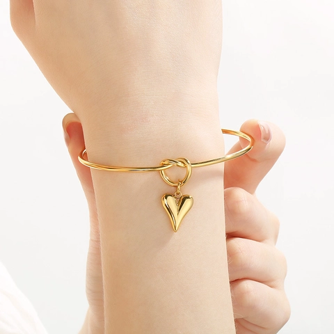 Stainless Steel Armreif Herz Anhänger Knoten Design Verstellbar Mode Schmuck Für Damen