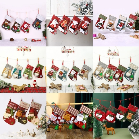 Calza Di Natale Feltro Juta Sacco Regalo Appeso Custodia Caramelle Decorazione Albero 3D Babbo Natale Pupazzo Di Neve