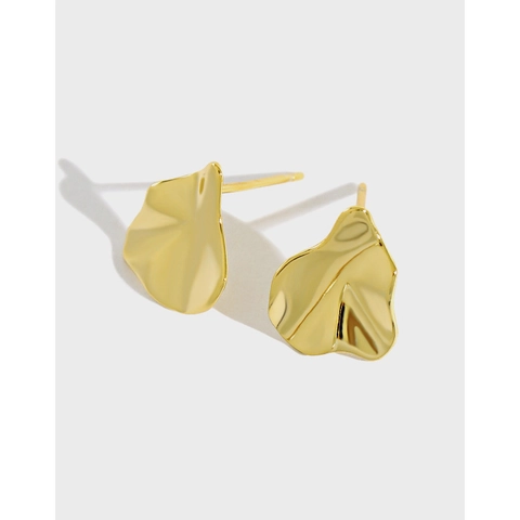 S925 Sterling Silver Irregular Geometric Stud Earrings For Women Minimalist Wave Petal Shaped Gold Silver Plated Korean Jewelry