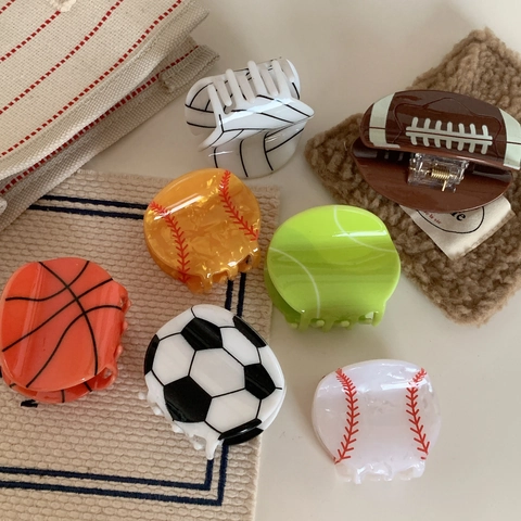 Simulation Sports Ball Hair Claw Clips PVC Basketball Soccer Rugby Baseball Pattern Hair Accessories For Women Sporty Style