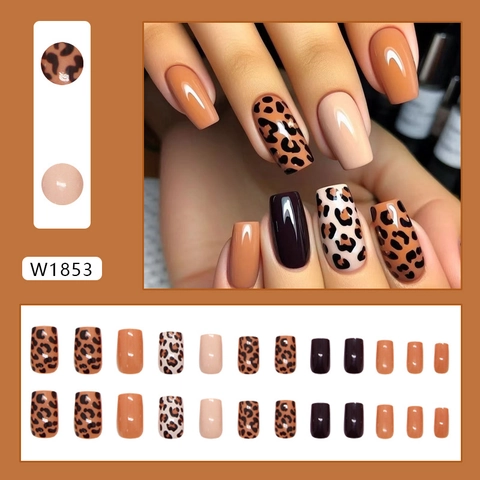 Unghie Press On Stampa Leopardata Lunghe Quadrate ABS Moda Coffin Unghie Finte Per Donne DIY Manicure