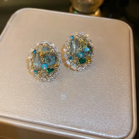 Orecchini A Lobo Ovali Vintage Con Zirconi Cristalli Strass Multicolore E Perno In Argento 925 Sterling