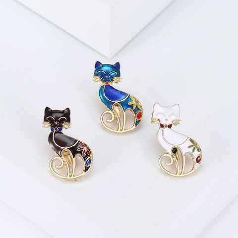 Cartoon Kat Emaille Brosche Set 3 Stuks Legering Bloem Katje Reversspeld Voor Pak Jurk Rugzak Vrouwen Mannen Sieraden