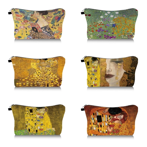 Cosmetic Bag Polyester Vintage Oil Painting Art Print Zipper Multi Functional Travel Toiletry Storage Pouch Women