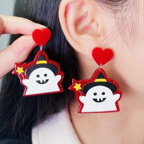 Halloween Earrings Acrylic Cartoon Ghost Pumpkin Skull Print With Stainless Steel Earring Post For Women Party Costume