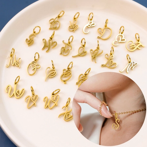 Stainless Steel Heart Initial Pendants For Jewelry Making 26 Letters Alphabet Charm DIY Necklace Accessory Gold Silver Tone