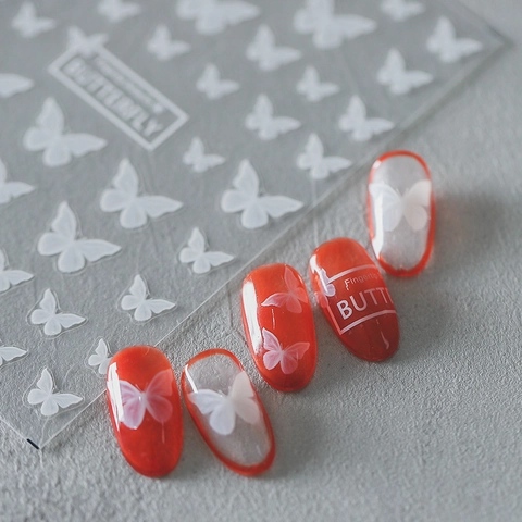 White Butterfly Nail Art Stickers Ultra Thin Adhesive 5D Translucent Decals DIY Manicure Decoration Fingertip