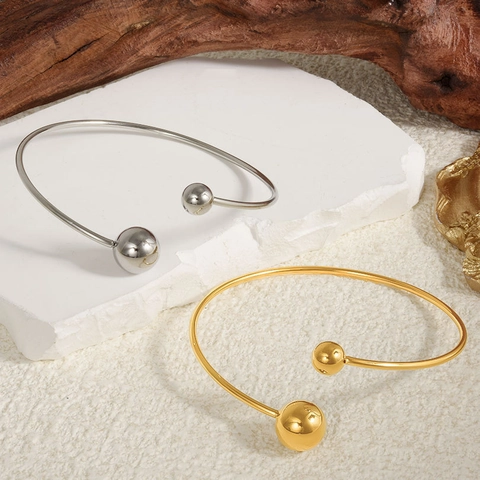 Edelstahl Offener Armreif Minimalistisch Perle Verstellbarer Hochglanz Schmuck Für Damen
