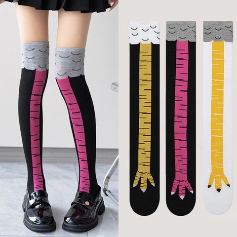 Novelty Chicken Feet Socks Cotton Blend Funny Animal Print Over The Knee Calf Length Long Tube Hosiery Women Breathable Legwear