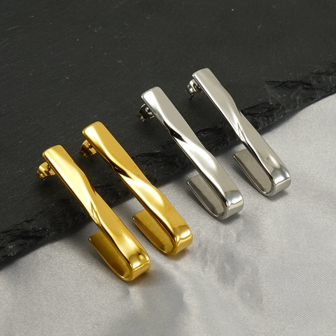Pendientes Aro Torcidos En U Minimalistas Acero Inoxidable Chapado Oro 18K Joyería Moda Mujeres