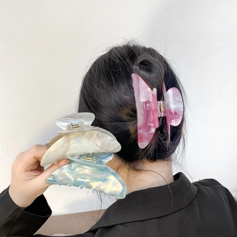Pince à Cheveux Large en PVC Motif Marbre Élégante Géométrique Pour Femmes Accessoires de Coiffure Vintage
