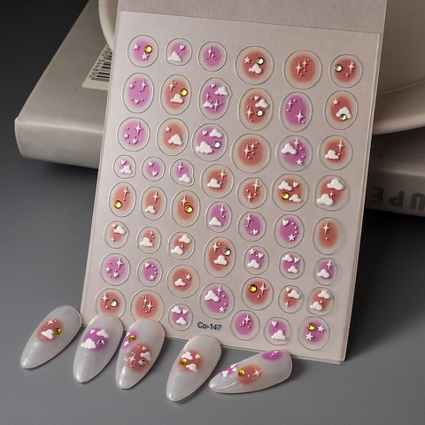 Autocollants À Ongles En Relief 5D Dégradé Nuages Étoiles Strass 3D Décalcomanies Nail Art Imperméables Charmant DIY