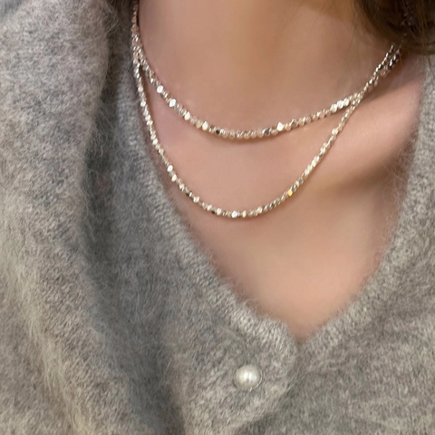 Geometric Polygonal Cube Beads Clavicle Chain Necklace Copper Minimalist Silver Color Luxury Jewelry For Women