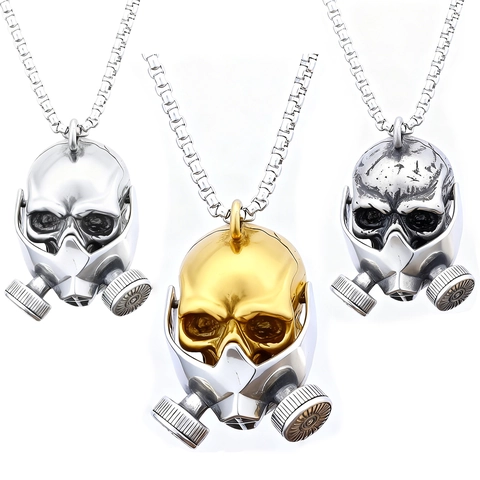 Retro Stainless Steel Skull Gas Mask Pendant Necklace For Men Punk Rock Industrial Hip Hop Gothic Jewelry Gift Cool
