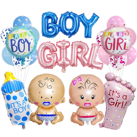 Baby Shower Balloons Aluminum Foil Latex Gender Reveal Party Decorations For Boy Girl Birthday Celebration