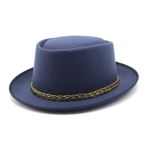 Chapeau Pork Pie À Bord Plat Vintage Feutre De Laine Avec Bande Tressée Style Britannique Unisexe Jazz Fedora