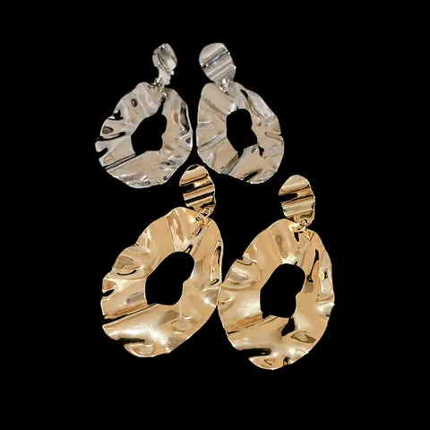 Irregular Geometric Pleated Hoop Earrings Hammered Hollow Water Ripple Statement For Women With 925 Sterling Silver Earring Post