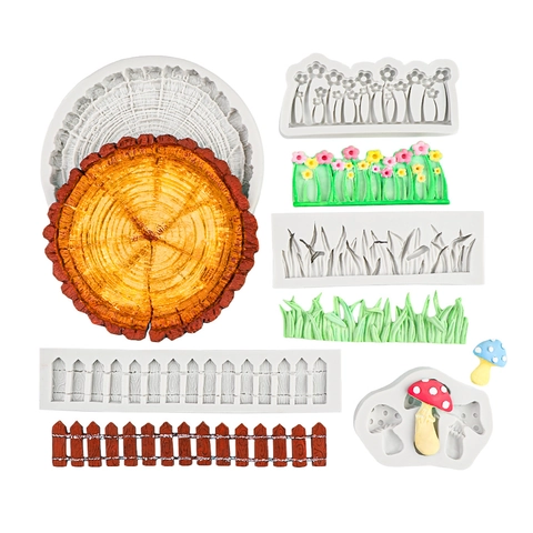 Mushroom Flower Fence Tree Stump Grass Fondant Silicone Mold For Cake Decoration Chocolate Mousse DIY Clay Resin Craft