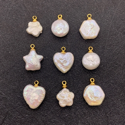 Colgante de Perla de Agua Dulce Natural Forma Corazón Estrella Hexágono Irregular Aleación Oro para Creación de Joyas DIY Mujer Barroco Colgante Solo