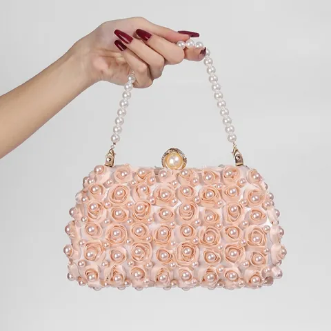 Borsa Da Sera Elegante Con Rose In Tessuto 3D E Künstliche Perle Pochette Da Donna Matrimonio Banchetto Festa Manico Perla Artificial