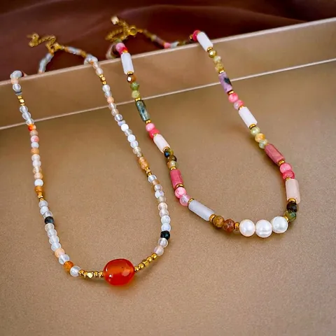 Retro Rosa Künstliche Perlenhalskette Mit Achat Und Künstliche Perle Vergoldetes Kupfer Eleganter Schmuck Für Frauen Leichte Schlüsselbeinkette