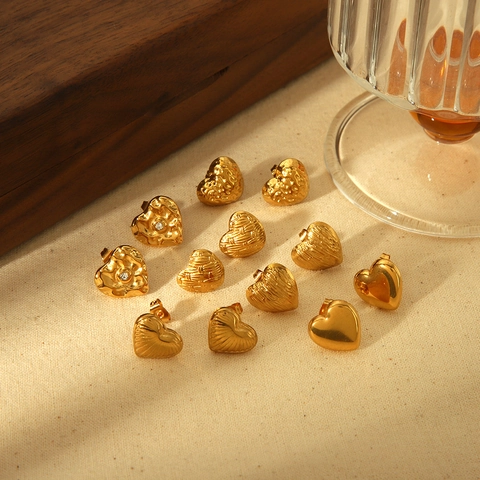 Hart Oorknopjes 18K Verguld Roestvrij Staal Getextureerd Gehamerd Mode Sieraden Voor Dames