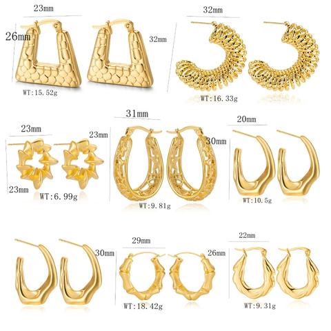 Pendientes De Aro De Acero Inoxidable Geométricos Torcidos Huecos Estrella Bambú Textura Metal Líquido Joyería Minimalista Para Mujeres