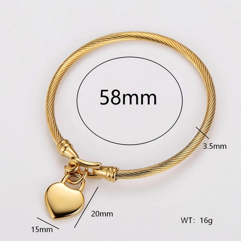 Herz Anhänger Gedrehtes Kabel Armreif Edelstahl Hakenverschluss Minimalistischer Eleganter Modeschmuck Für Damen