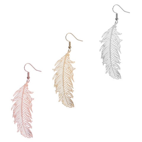 Luxury Copper Hollow Out Feather Dangle Earrings For Women Engraved Wing Drop Earrings Minimalist Fashion Accessories