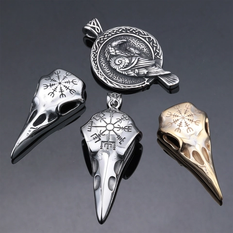 Viking Raaf Vogel Schedel Hanger Ketting Roestvrij Staal Vegvisir Noorse Rune Kompas Sieraden Voor Mannen Retro Gothisch