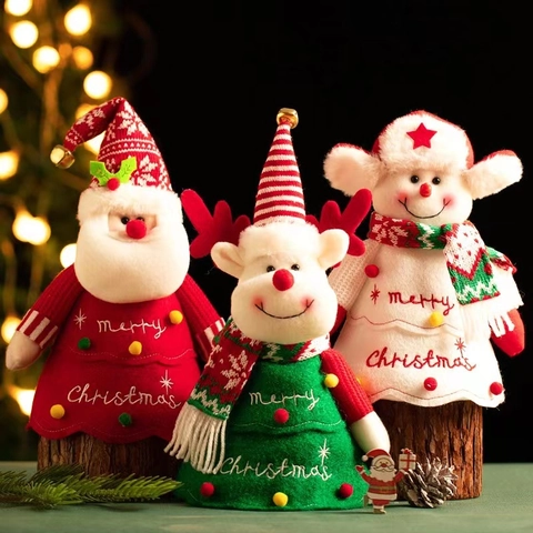 Bolsa de Regalo de Navidad de Peluche Tela Suave Bolsa de Caramelos Con Bordado Merry Christmas Para Fiesta Decoración de Hogar Papá Noel Muñeco de Nieve Reno