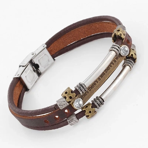 Bracciale In Pelle Multistrato Con Citazione Ispiratrice Incisa In Vera Pelle Di Vacchetta Lega Gioielli Retro Punk