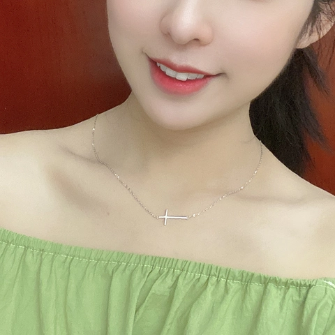 Zijwaartse Kruis Ketting 925 Sterling Zilver Minimalistisch Gepolijst Schakelketting Sieraden Voor Dames