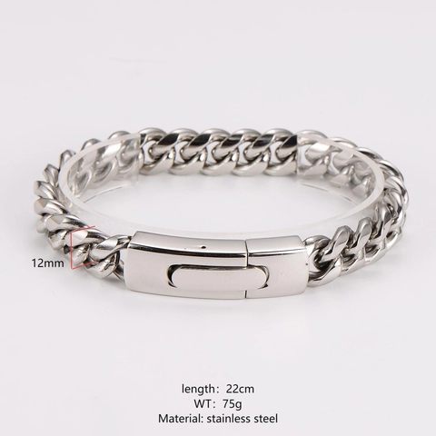 Pulsera De Cadena Cubana Para Hombre Acero Inoxidable 304 Pulido Hip Hop Joyería De Moda Streetwear Tono Plateado