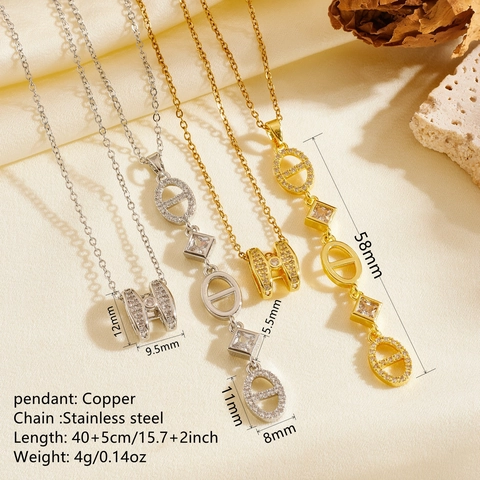 Hanger Ketting Roestvrijstalen Ketting Koper Zirkoon Geometrische Letter Strass Mode Sieraden Voor Vrouwen