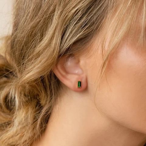 Boucles d'oreilles puces en zircone rectangulaire tige en acier inoxydable 316L bijoux pierre de naissance pour femmes