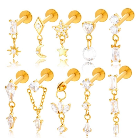 Titanlegierung Lippenstecker Zirkon Innengewinde Knorpel Ohrringe Body Piercing Schmuck Für Damen