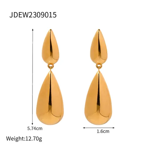 Orecchini Pendenti A Doppia Goccia D'acqua Placcati Oro 18K Acciaio Inossidabile Lucidato A Specchio Gioielli Per Donna