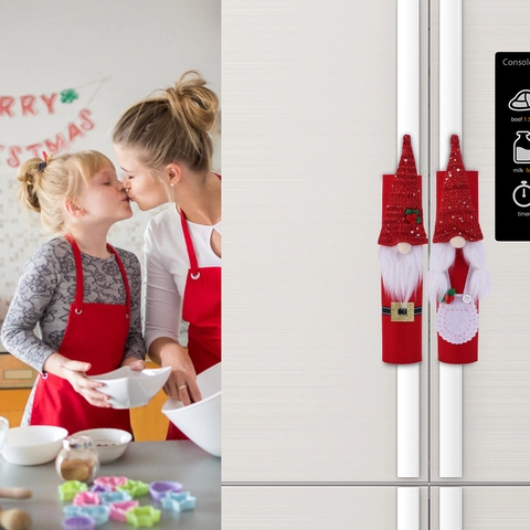 Christmas Gnome Refrigerator Handle Covers Sequin Plush Fabric Kitchen Appliance Door Protective Sleeves Holiday Decor