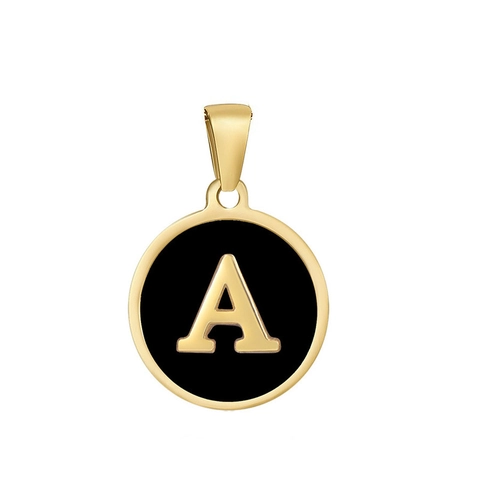 Initial Letter Pendant Round Stainless Steel 18K Gold Plated Black Enamel Shell DIY Jewelry Making Accessories